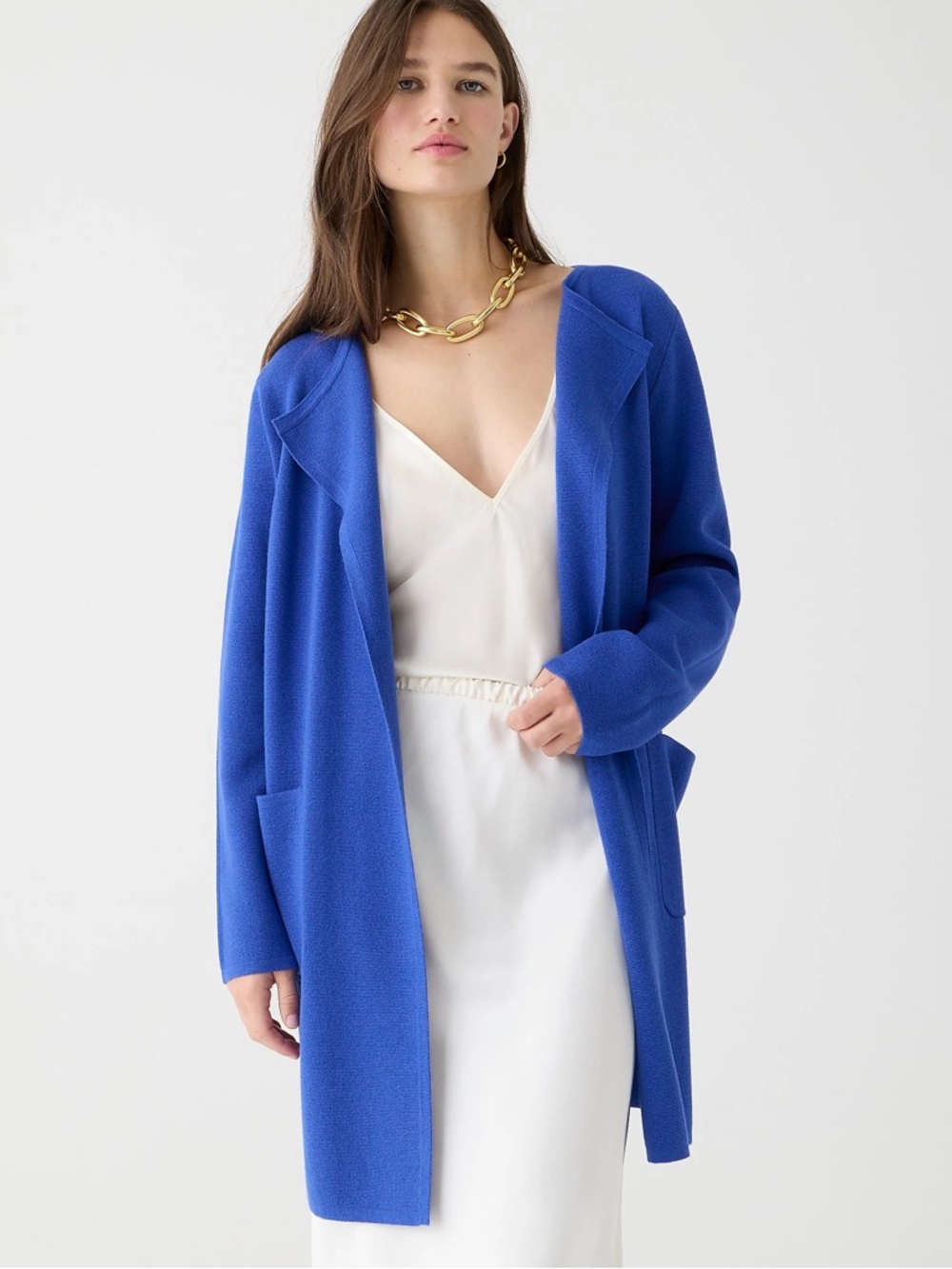 NWT J. Crew Juliette Collarless Blazer S royal blue pockets cotton blend preppy